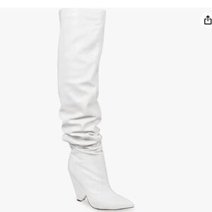 New PrettyLittleThing White Wedge Heel Slouch Thigh High Boot